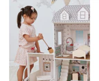 Dreamland Farm House Wooden Pretend Play Doll House Dollhouse with 14 Pieces of Furniture - White / Gray