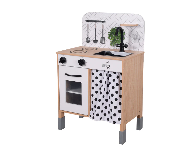 Philly Modern Wooden Kitchen Playset with Interactive Features and Adjustable Height Legs for kids child boys and girls, White/Wood