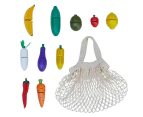 Wooden Cutting food Play Kitchen Accessories Set with Filet Net Bag, Pretend Play Cooking Toy Foods for Boys & Girls
