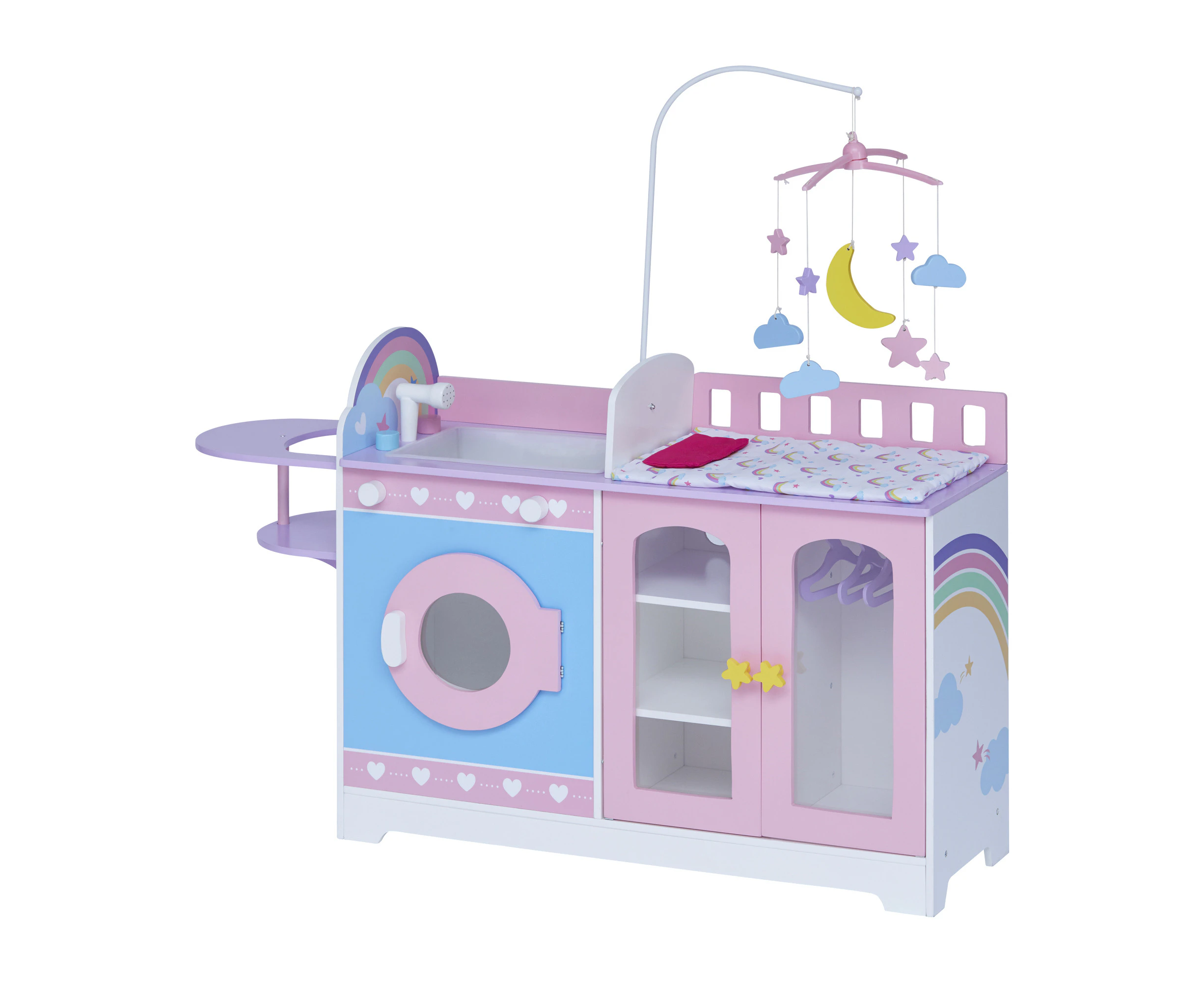 Olivia's Little World 6-in-1 Baby Doll Changing Station with Bedding & Mobile, Pink/Purple