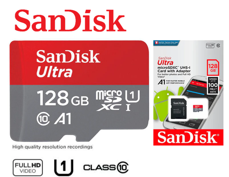 SanDisk Ultra 128 GB microSDXC Memory Card + SD Adapter with A1