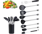 Kitchen Utensil Set, Kitchen Utensils 9 Piece Set Made of Silicone and Stainless Steel