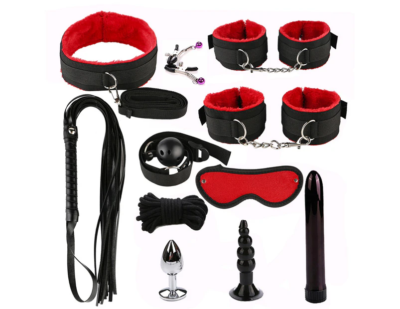 11Pcs Sex Toys Kit BDSM Bondage Whip Handcuffs Butt Plug Sexy