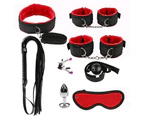 11Pcs Sex Toys Kit BDSM Bondage Whip Handcuffs Butt Plug Sexy Adult Game Tools-Red