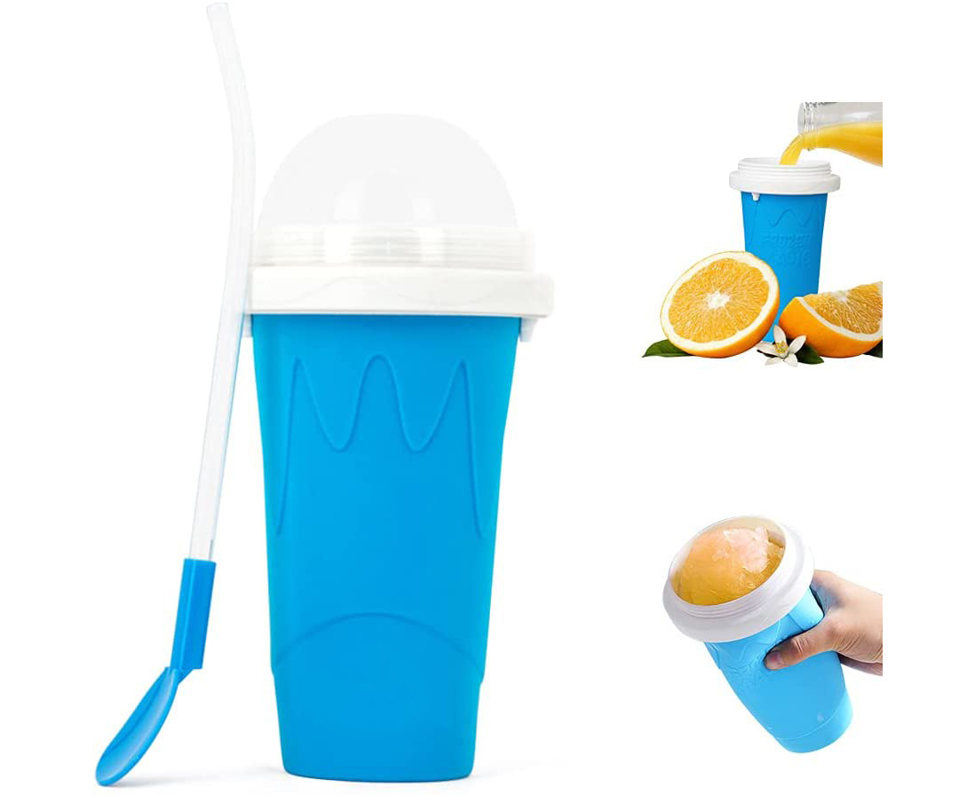 Freeze Mug Milkshake Smoothie Mug,2 In 1 Straw And Spoon，Diy Homemade Smoothie Cup Frozen Drink Cup，Portable Squeeze Ice Cup For Everyone Magic Slushy Maker Squeeze Cup Slushy Maker Blue 