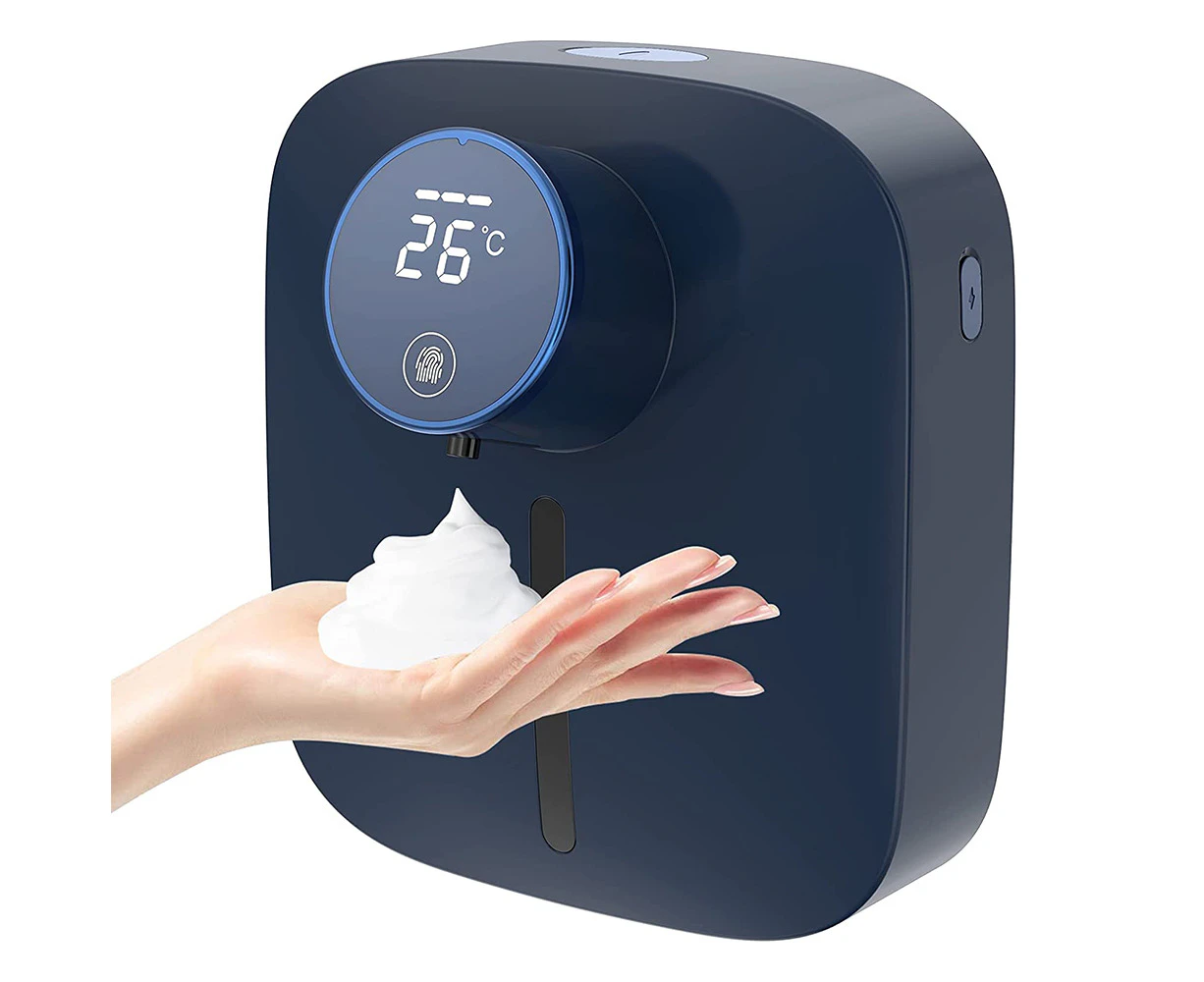 HOMEWE Automatic Soap Dispenser, Rechargeable Touchless Wall-Mounted Soap Dispenser for Foaming Soap, Hand Sanitizer Dispenser with Temperature Display - Blue