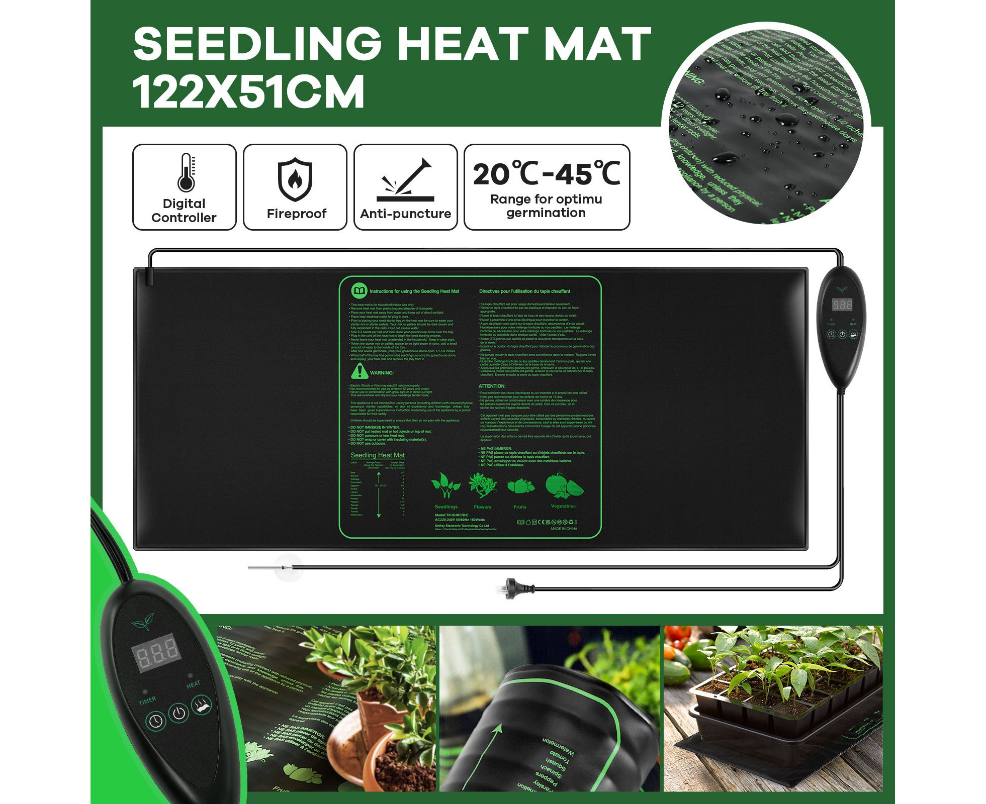 Ohuhu 10x20.75 Plant Seedling Heat Mat & Digital Thermostat Controller Combo Set 