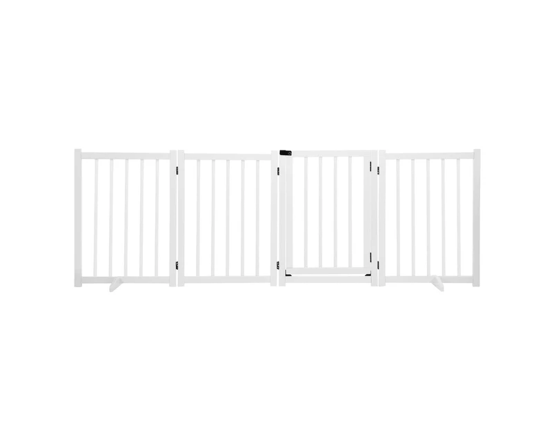 Pet Safety Gate 4 Panel Puppy Playpen Wood Enclosure Security Fence Freestanding Dog Stair Doorway Tall Barrier with Door Indoor Foldable