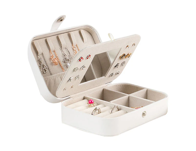 HOMEWE Travel Jewelry Box, Portable Jewelry Box with Mirror, Jewelry Box for Necklaces, Bracelets, Rings, Earrings - White