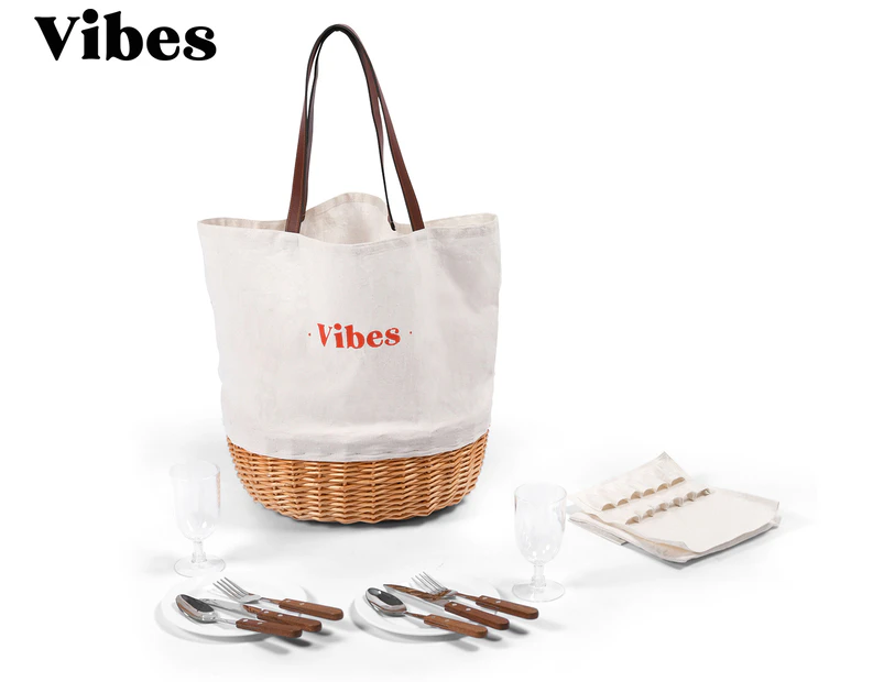 Vibes Barossa 2-Person Picnic Tote Bag Set - Natural/White