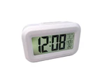 Digital Bedside LED Snooze Alarm Clock Time Temperature Day Night Desktop Clocks - White