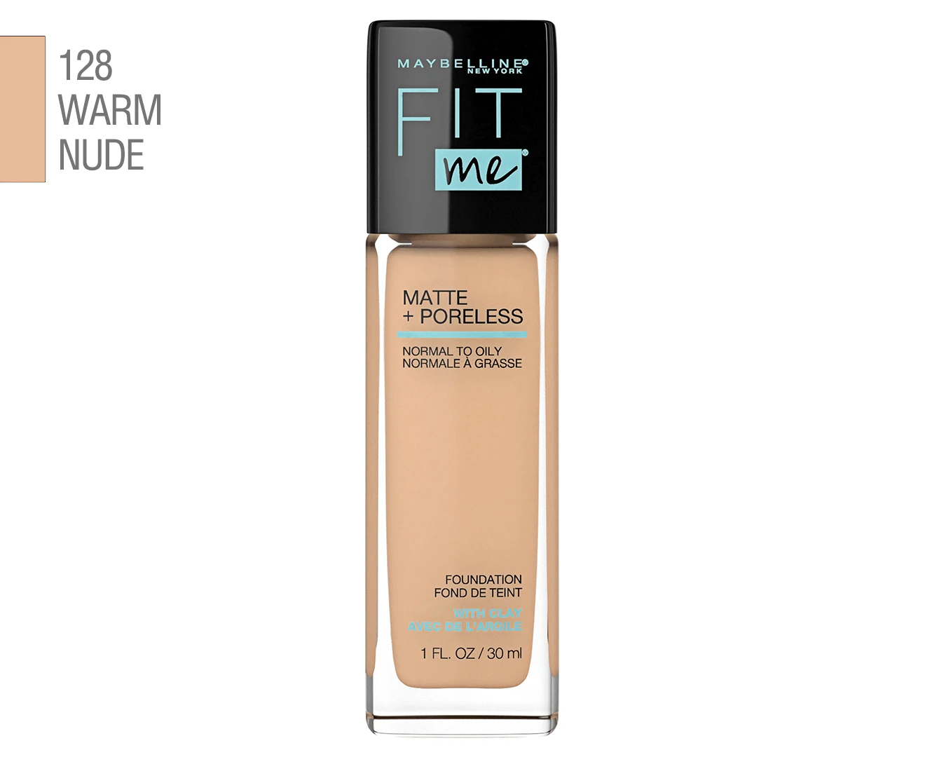 Maybelline New York Fit Me Matte+Poreless Liquid Foundation, 30 ml 128 Warm Nude