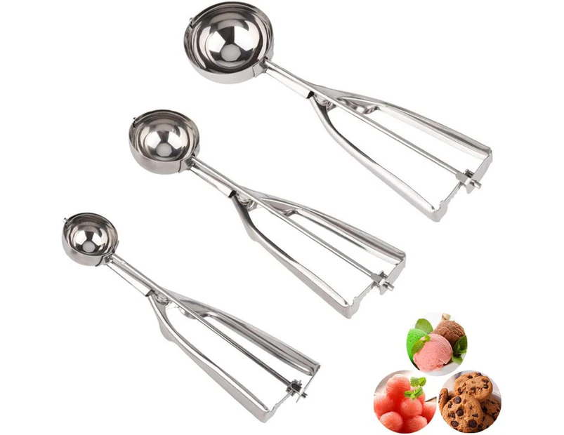 Ice Cream Scoop Set with Multiple Size Trigger Stainless Steel Cookie Scoops  3 for Baking 