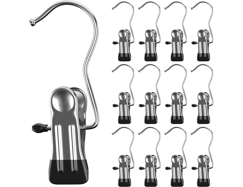 12PCS Laundry Hooks Boot Clips,Portable Hanging Pins, Stainless Steel Heavyduty Closet Organizer Hangers,Home Travel Hangers