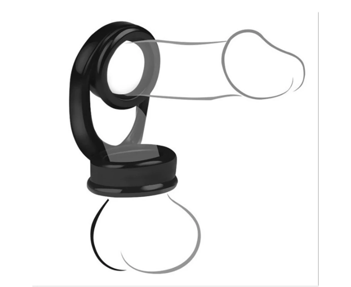 Male Soft Flexible Dildo Penis Lock Scrotum Ring Delay Ejaculation Adult Sex Toy-Black