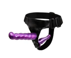 Double Ended Strap On Dildo Penis Women Lesbian Couples Sex Toy Adult Products-Black + Purple