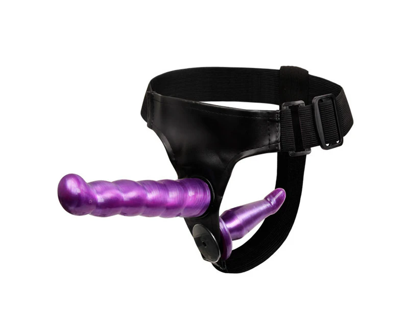 Double Ended Strap On Dildo Penis Women Lesbian Couples Sex Toy Adult Products-Black + Purple