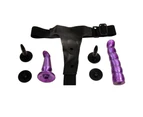 Double Ended Strap On Dildo Penis Women Lesbian Couples Sex Toy Adult Products-Black + Purple