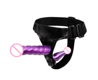 Double Ended Strap On Dildo Penis Women Lesbian Couples Sex Toy Adult Products-Black + Purple