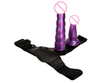 Double Ended Strap On Dildo Penis Women Lesbian Couples Sex Toy Adult Products-Black + Purple