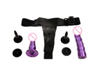 Double Ended Strap On Dildo Penis Women Lesbian Couples Sex Toy Adult Products-Black + Purple