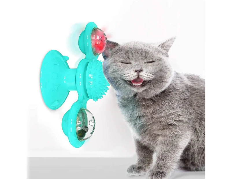 Interactive Cat Catnip Toy, for Indoor Cats, Windmill Catnip Toy ,Cat Toothbrush Toy  with Suction Cup,Blue/Green