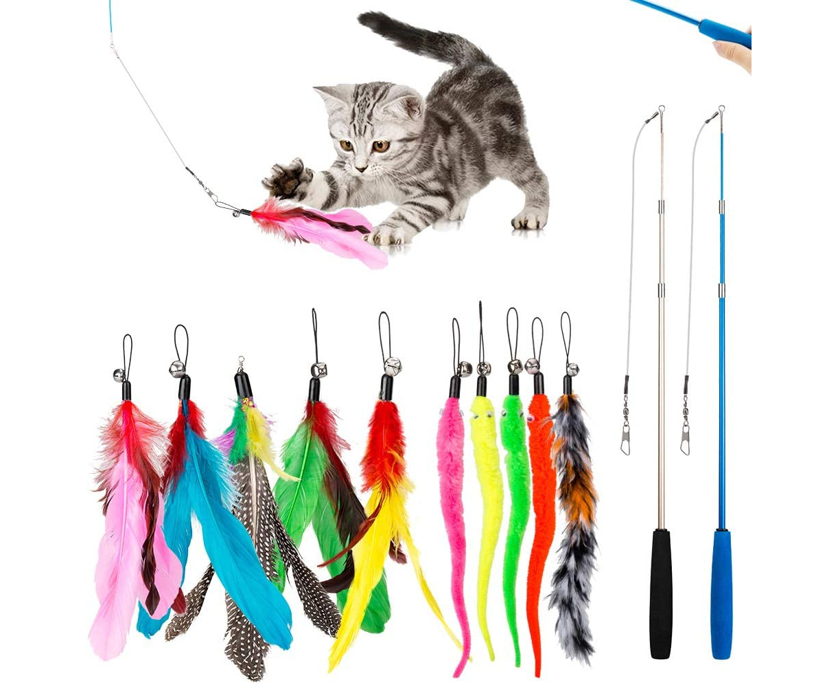 Cat Feather Toy with 2 Feathers,The Cat Will Play Chasing Happily by Itself and Free Your Hands 