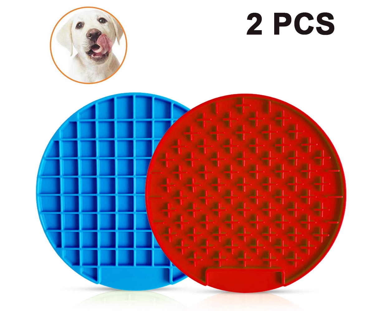 Lick Mat for Dogs & Cats Lick Pad Perfect for Food 2 Pack Pet Slow Feeders for Boredom and Anxiety Reduction Bath Distraction & Grooming Treats Calming Peanut Butter Dispenser Yogurt 