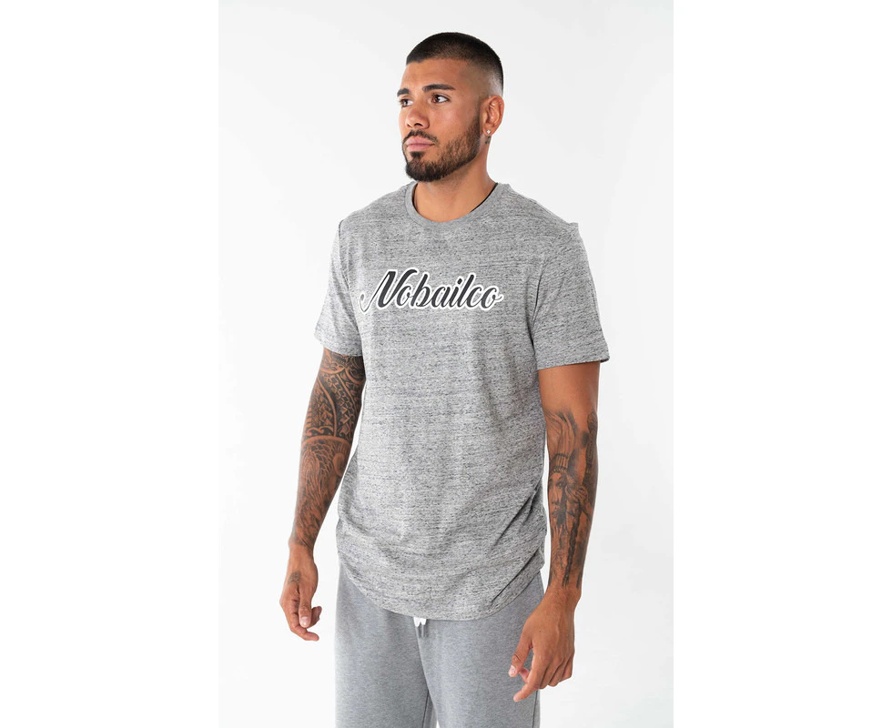 NOBAILCO MEN'S AFFLUENT CREW NECK PREMIUM COTTON T-SHIRTS / COTTON SLEEVE T-SHIRTS - Steel Marle