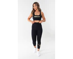 NOBAILCO LADIES ACTIVE MEDIUM SUPPORT CROP TOPS / QUICK DRY MUSCLE CONTROL ACTIVEWEAR TRAINING RUNNING ATHLETIC GYM JOGGING YOGA PILATE BRA TOPS - Black