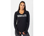 NOBAILCO LADIES ESSENTIAL LONG SLEEVE COMFORT STRETCH ACTIVEWEAR T-SHIRTS / CREW NECK QUICK DRY T-SHIRTS RUNNING GYM ATHLETIC THUMB HOLE - Black