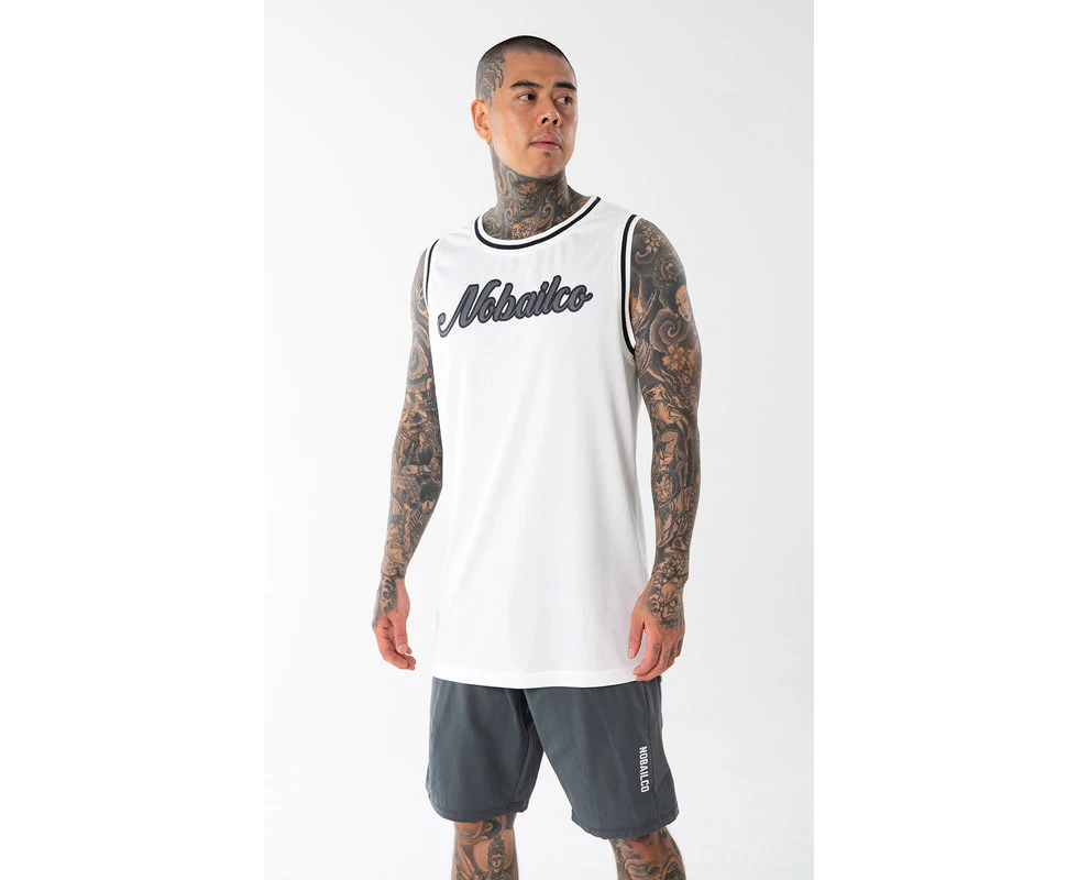 NOBAILCO MEN'S LIMITED ACTIVE COMFORT STRETCH BASKETBALL JERSEY / ACTIVEWEAR CREW NECK QUICK DRY ATHLETIC GYM RUNNING SINGLET - White