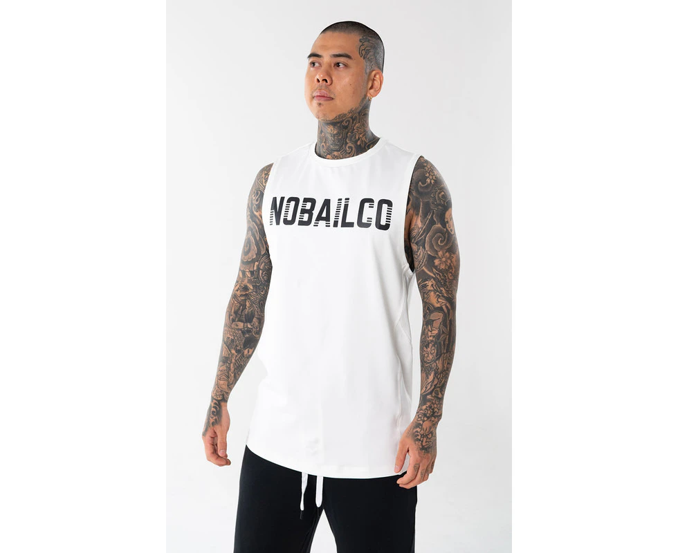 NOBAILCO MEN'S ACTIVE FREEFORM ACTIVEWEAR COMFORT STRETCH MUSCLE TANK / CREW NECK QUICK DRY SINGLET RUNNING GYM JOGGING ATHLETIC - White