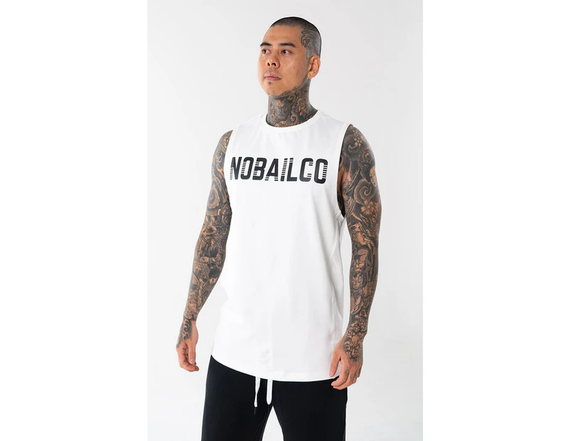 NOBAILCO MEN'S ACTIVE FREEFORM ACTIVEWEAR COMFORT STRETCH MUSCLE TANK / CREW NECK QUICK DRY SINGLET RUNNING GYM JOGGING ATHLETIC - White