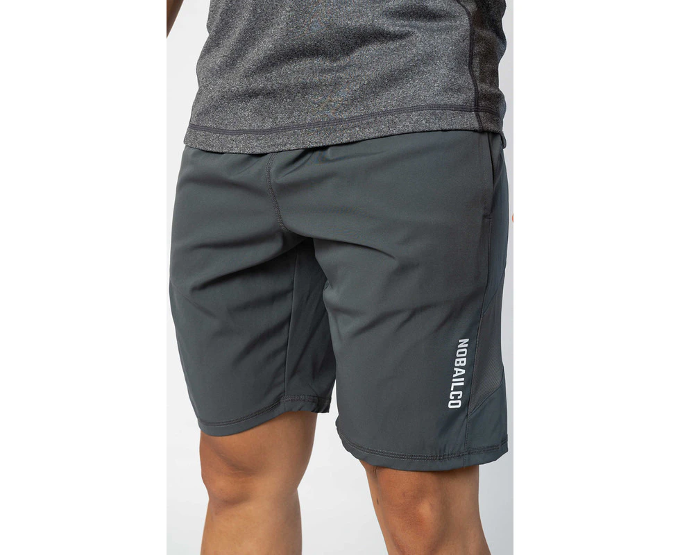 NOBAILCO MEN'S FIGHT ACTIVE COMFORT STRETCH SHORTS / 4-WAY STRETCH RUNNING GYM ATHLETIC ACTIVEWEAR JOGGING MOBILE PHONE POCKET - Slate