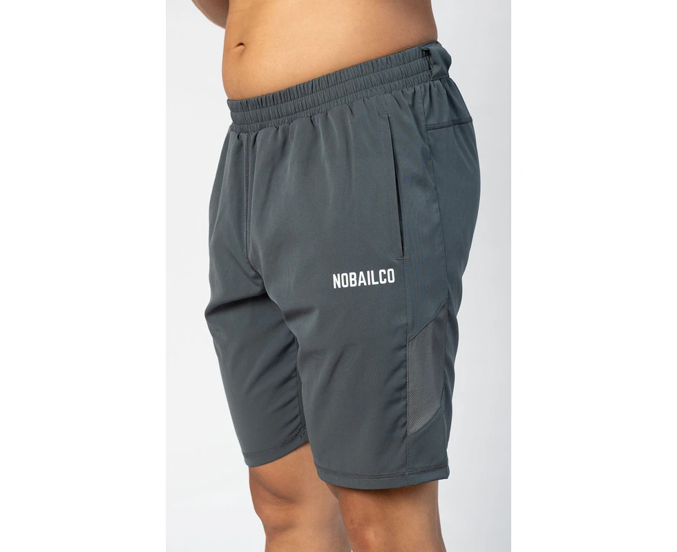 NOBAILCO MEN'S SPEEDMESH ACTIVE COMFORT STRETCH SHORTS / 4-WAY STRETCH RUNNING GYM ATHLETIC ACTIVEWEAR JOGGING MOBILE PHONE POCKET - Slate