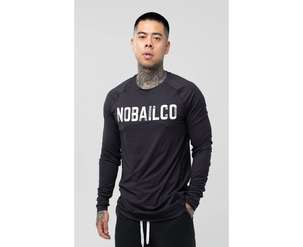 NOBAILCO MEN'S ACTIVE RELENTLESS LONG SLEEVE COMFORT STRETCH ACTIVEWEAR TEE / CREW NECK QUICK DRY T-SHIRT RUNNING GYM ATHLETIC THUMBHOLE - Black