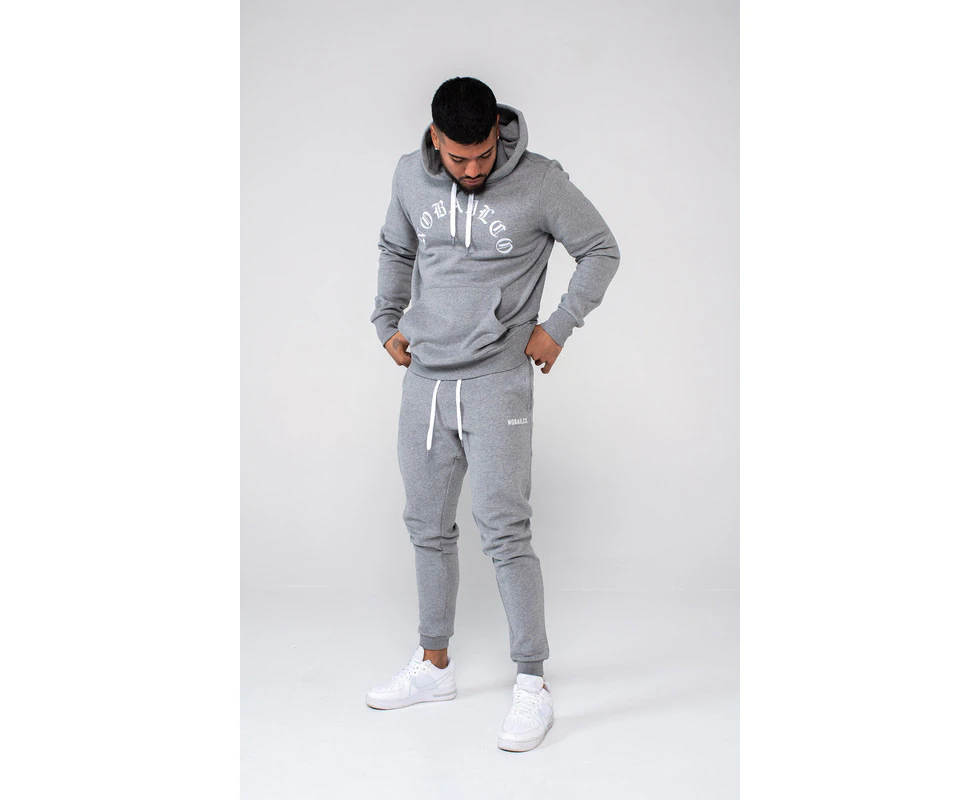 NOBAILCO MEN'S LOUNGE TAPERED LEG CUFFED FLEECE TRACKPANTS JOGGERS SWEATPANTS QUICK DRY SOFT WASH - Grey Marle