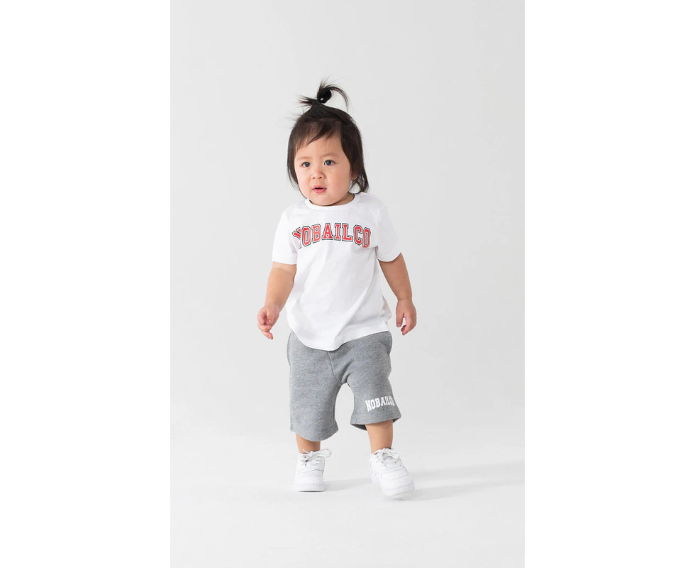 NOBAILCO KID'S VARSITY T-SHIRTS / PREMIUM COTTON CREW NECK SHORT SLEEVE T-SHIRTS - White