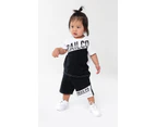 NOBAILCO KID'S SPLICED FRENCH TERRY SWEAT SHORTS QUICK DRY SOFT WASH - Black / White