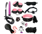 12Pcs/Set Sexual Bondage Handcuff Whip Blindfold Adult Couple Sex Toys Tools Set-Pink