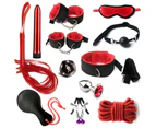 12Pcs/Set Sexual Bondage Handcuff Whip Blindfold Adult Couple Sex Toys Tools Set-Black
