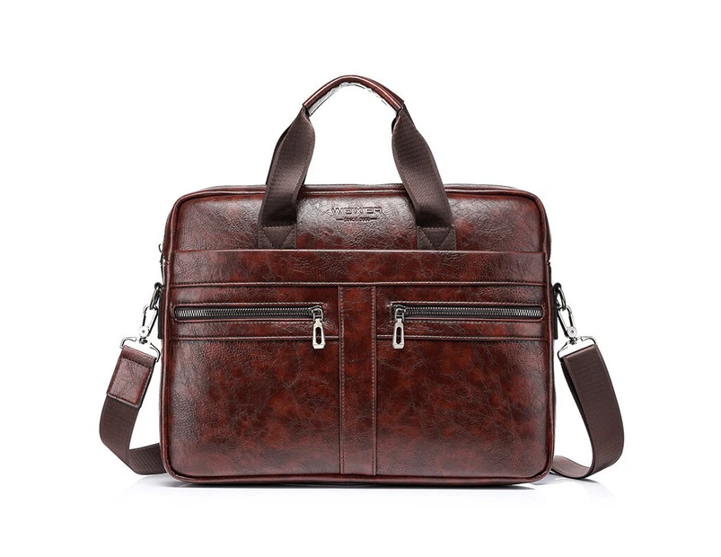 Men's Bag Briefcases PU leather lawyer/office bag for men 14'' laptop bag Men's Crossbody Shoulder Bag handbags for documents - Dark brown