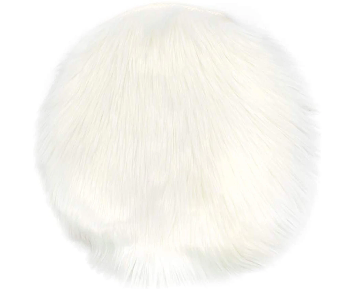 Premium Soft Round Faux Fur Sheepskin Seat Cover White