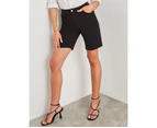 Rockmans Mid Thigh Solid Colour Prism Shorts - Womens - Black