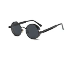 Men Women Retro Vintage Glasses Steampunk Round Metal UV400 Eyewear Sunglasses-Black+Black