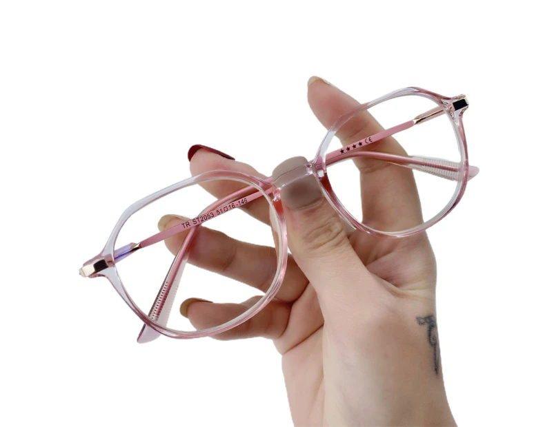 Unisex Glasses Polygonal Frame Eye Protection Eyewear Men Women Zero Diopter Anti Blue Ray Eyeglasses for Work-Pink