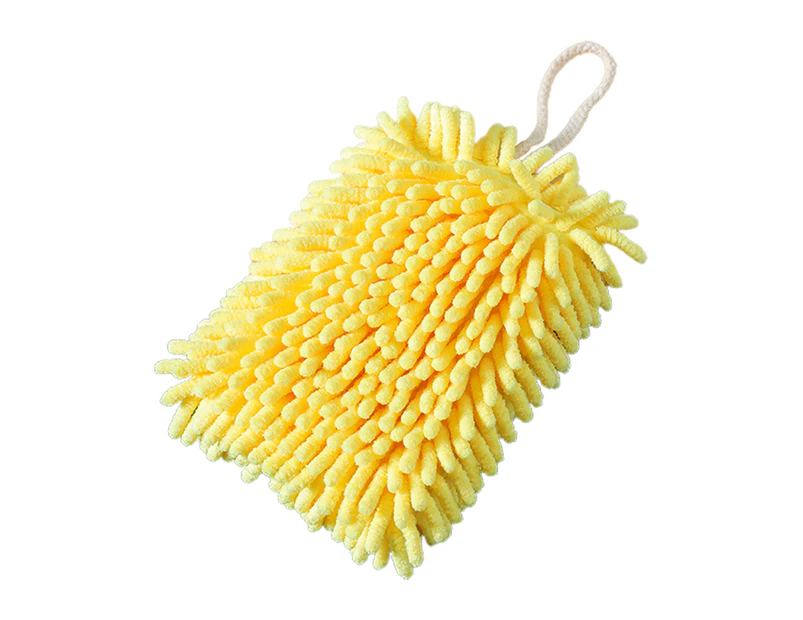 Hand Towel Thicken Super Absorbent Household Hanging Towel Cleaning Cloth with Lanyard for Kitchen-Yellow