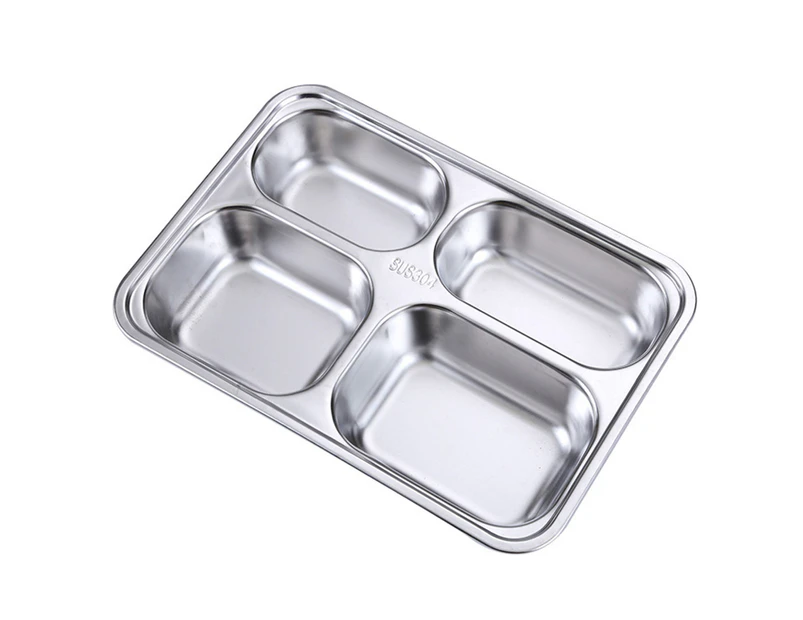 Thickened Stainless Steel Dinner Plate with Lid Dishwasher Safe Large Capacity Dinnerware 2/3/4/5/6 Grids Round Rectangle Serving Tray for School-D