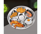 Thickened Stainless Steel Dinner Plate with Lid Dishwasher Safe Large Capacity Dinnerware 2/3/4/5/6 Grids Round Rectangle Serving Tray for School-L
